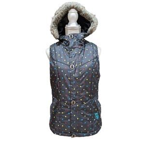 Burton Women's Black Hooded Sly Puffy Vest Square Polka dots Size S
